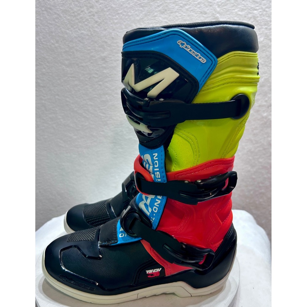 Alpinestars Tech 3s Youth Motocross Boots Black Cyan Fluo Yellow Size 4 US 37